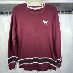 Pink Sweatshirt Womens XS Maroon Long Sleeve Scalloped Pullover